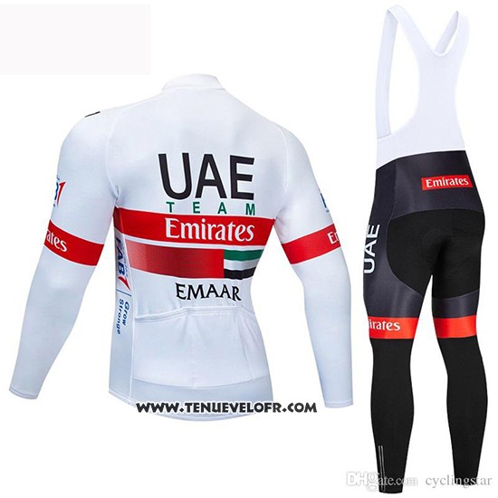 2019 Maillot Ciclismo UCI Mondo Champion UAE Blanc Rouge Manches Longues et Cuissard